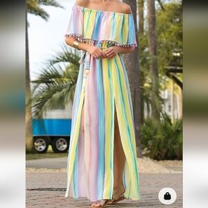 Buddy Love Shelly Unicorn Rainbow Pastel Stripe Maxi Dress Size L